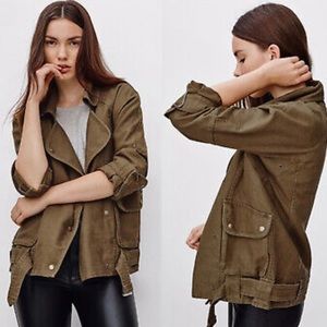 Aritzia Wilfred Free Rayder Linen Cotton Blend Jacket in Olive Green